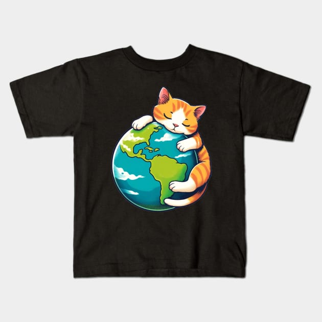 Sleeping Cat Animal Adoption Earth Day Cute Cat Meme Kids T-Shirt by Willie Biz Merch